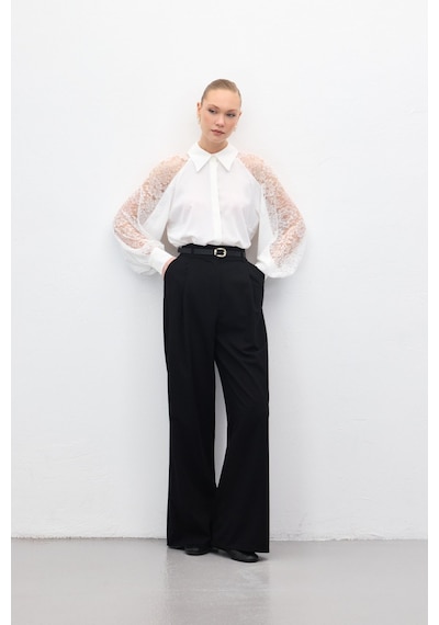 Sateen Lena Palazzo Pantolon - Siyah-136957 siyah