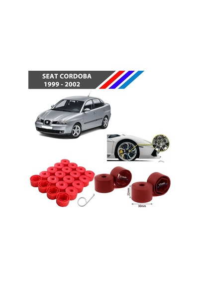 Otozet - Seat Cordoba Bijon Civata Kapağı Kırmızı Renk 20 Adetli Set 17mm 1k06011739b9
