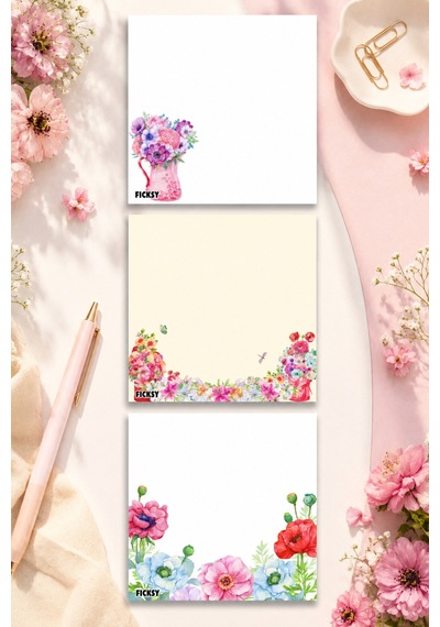 Çiçek Bloknot - 9 9 Cm Ebat- 50 Yaprak - Notepad - Memopad - Çizgisiz Not Kağıdı- To Do List - 3569