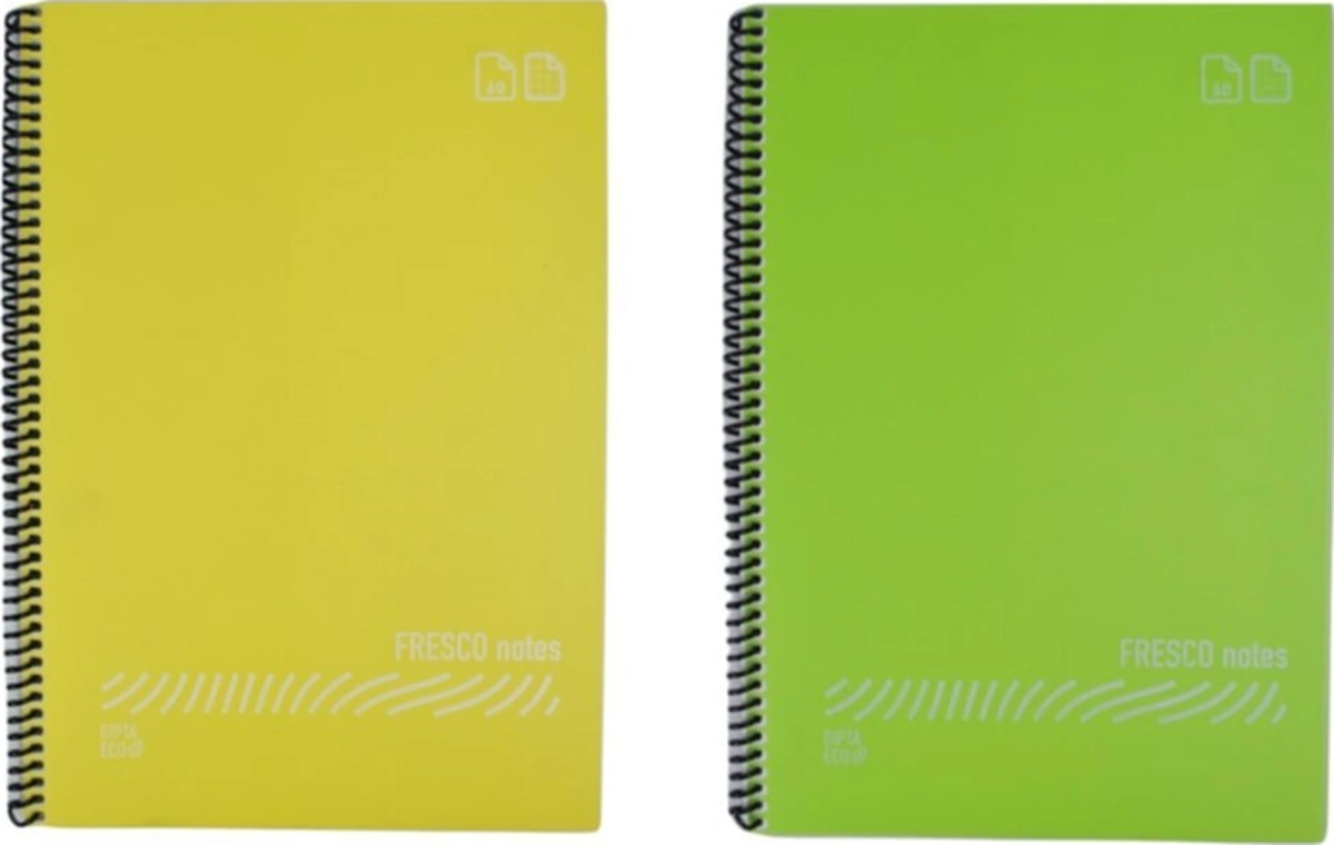 Fresco A4 60 Yaprak Plastik Kapak Spiralli 2 Kareli + 2 Çizgili Defter Çok Renkli