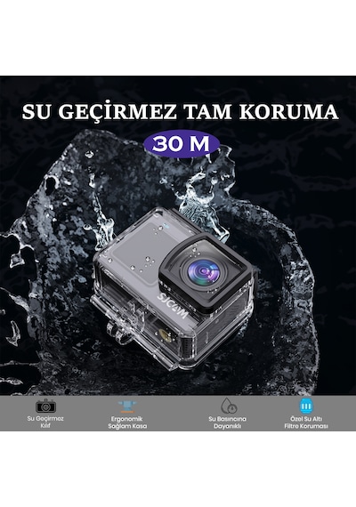 SJCAM SJ6 PRO WiFi 4K60 UHD 24MP 165° Geniş Açı 1000mAh 2”/1.3” Çift Ekranlı Aksiyon Kamerası Siyah