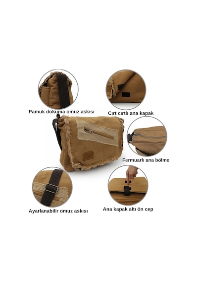 Old Cotton Cargo 7136 Camel 14 İnç Laptop Omuz Postacı Çantası Camel