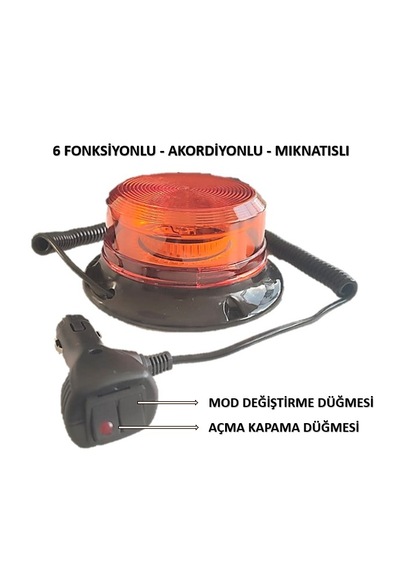 Tepe Lambası 6 Fonksiyonlu Çakmak Fişli Mıknatıslı 12-110 Volt