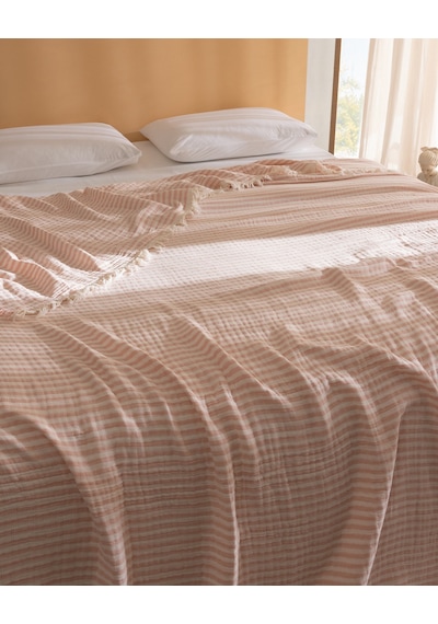 Cyan King Size %100 Pamuk Yatak Örtüsü - Beyaz/pudra 8684427353301 Çok Renkli