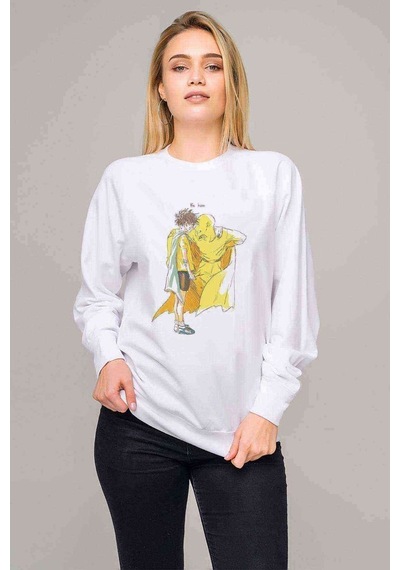 Anime One Punch Man Baskılı Beyaz Kadın Sweatshirt (528301137)