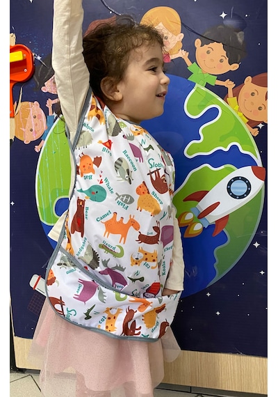 Yorni 4-7 Yaş Zoo Kısa Kollu, Cepli, Sıvı Geçirmez Önlük, Boya, Oyun