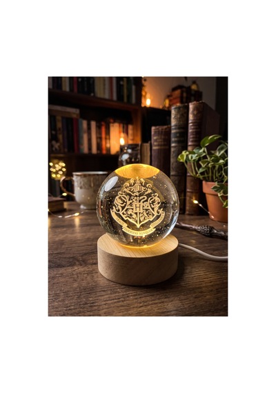 Harry Potter Hogwarts 3d Kristal Küre Led Gece Lambası Ahşap Tabanlı Dekoratif Işıklı Hediyelik Küçük Boy 02444778