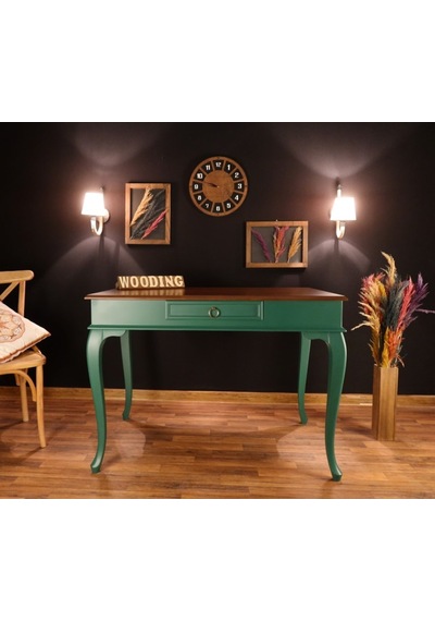 Wooding-Mobilya Wooding 100 Cm Çekmeceli Masif Yeşil Ceviz Çalışma Masası