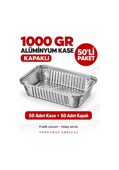 1000 Gr Kapaklı Alüminyum Kase 50 Li Kullan At Yemek Ve Paket Servis Kabı