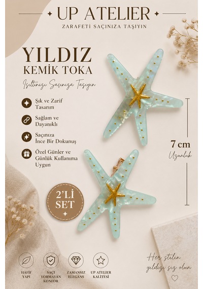 2'li Deniz Yıldızı Turkuaz Renk Kemik Toka 7cm