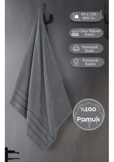 Bej Banyo Havlusu Tekli Dora 90x150 Cm Yüksek Emici Gri
