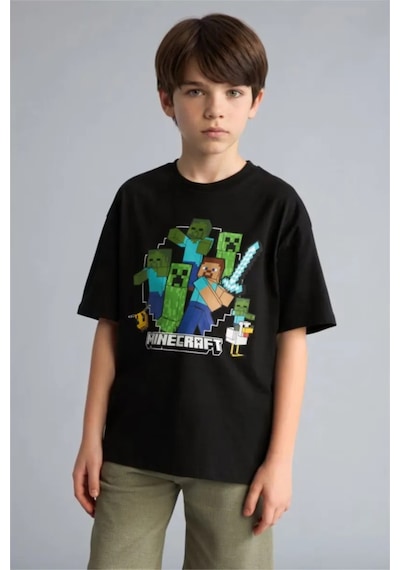 Defacto Minecraft Oversıze Bisiklet Yaka Kısa Kollu Tişört Erkek Çocuk H3512a826smbk81 Siyah-bk81