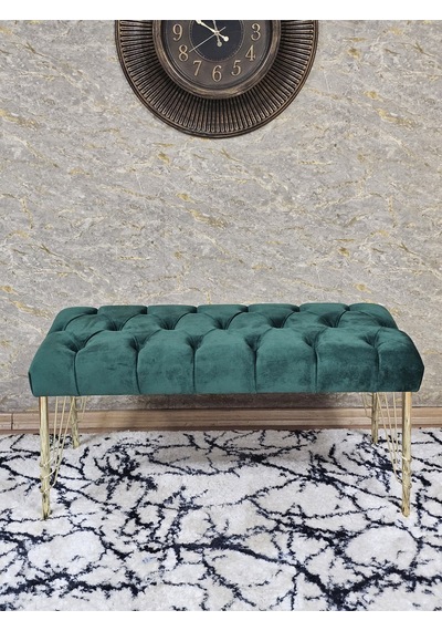Zafir Gold Tel Ayaklı 90 Cm Puf Bench - Puf - Bench - Kasalı Oturak - Oturak - Yatak Ucu Puf Yeşil
