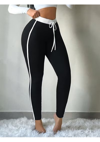 Bhrwear Kadın Yüksek Bel Bağcıklı Şerıt Detaylı Dalgıç Tayt Renkli