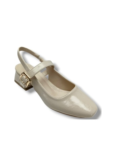 Ceylan Shoes 315-26 Kırışık Rugan Deri Kısa Kare Topuk Arkası Açık Kadın Ayakkabı Bej