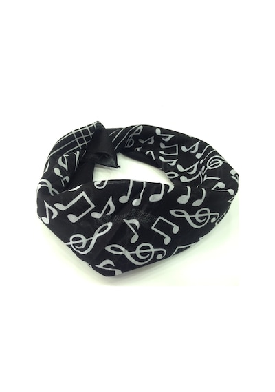 Siyah Notalı /Sol Anahtarlı Kare Bandana Fular %100 Cotton