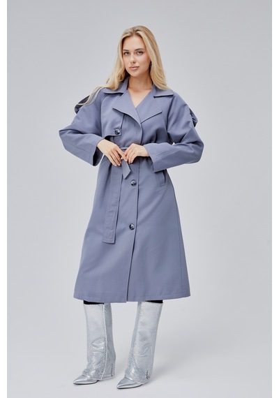 Gri Oversize Astarlı Uzun Trençkot