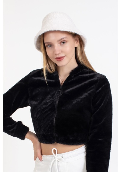 Ladycolor Şapka Kıvırcık Peluş Kumaş Bucket Modeli Krem Krem