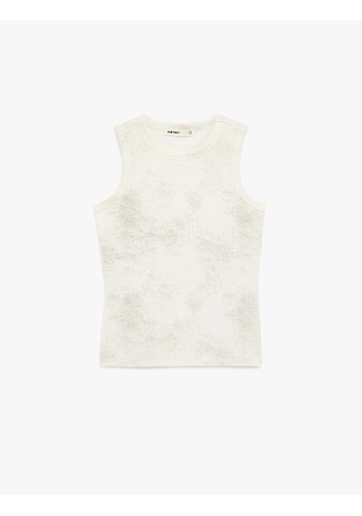 Koton Simli Soyut Baskılı Bisiklet Yaka Slim Fit Kolsuz Bluz Altın Çizgili 6sak10002uk