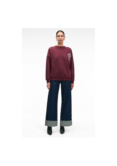 Grımelange AUDRA Kadın Oversize Yuvarlak Yaka Nakış Detaylı Bordo Sweatshirt