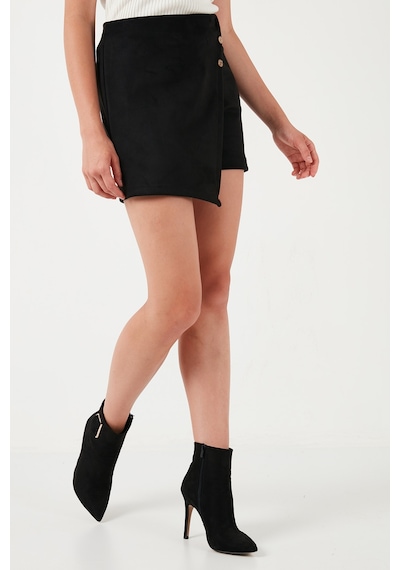 Lela Asimetrik Kışlık Scuba Süet Düğme Detaylı Slim Fit Bayan Şort Etek 5865968 Siyah