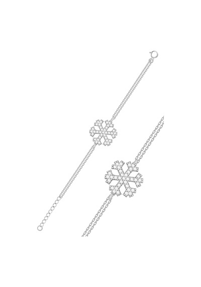 925 Ayar Gümüş Zirkon Taşlı Kar Tanesi Bileklik Rodyumlu St221