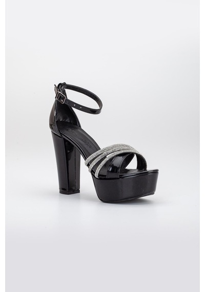 Dilimler Ayakkabı Çapraz Taşlı 40mm Siyah Rugan Kadın Platform Topuklu Abiye Ayakkabı-2836-siyah Dilimler Ayakkabı Çapraz Taşlı 40mm Siyah Rugan Kadın Platform Topuklu Abiye Ayakkabı-2836-siyah