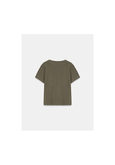 Dilvin 32847 Lyocell Karışımlı V Yaka T-shirt-haki-16458