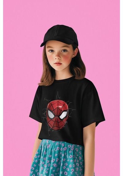 Sevbano Spider-man Kahraman Baskılı Unisex Örümcek Adam Film Çocuk Tişört SIYAH