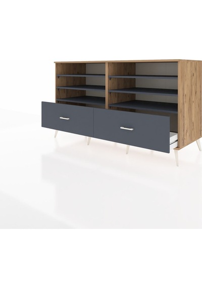 Kronos Konsol 6 Raflı 2 Çekmeceli 176x59x99 Çam-antrasit Çam-antrasit