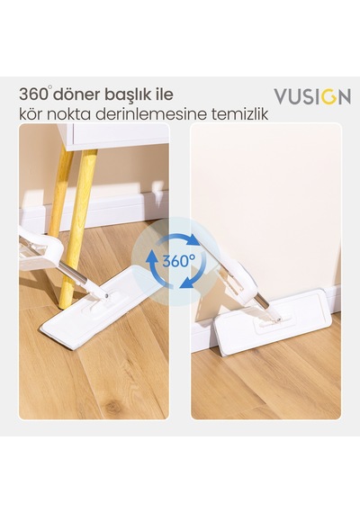 Vusıgn Mikrofiber Düz Mop Paspas Zemin Temizleme Mop 56x15x6.5 Cm Ahşap Rengi