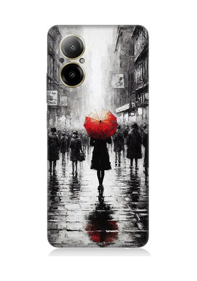 Realme 12 Lite Uyumlu Kırmızı Şemsiyeli Yalnızlık Desenli Silikon Kılıf Çok Renkli