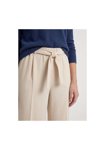 Milera Kadın Krem Yüksek Bel Bağlamalı Kuşaklı Geniş Paça Kumaş Pantolon Krem - 885536348 Krem