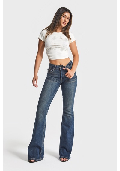 it's basic Kadın T.kot Rengi 2w5-8 Sln05 Mide Rise Flare Fit Süper Esnek Kumaş İç Boy 83cm Denim Jean