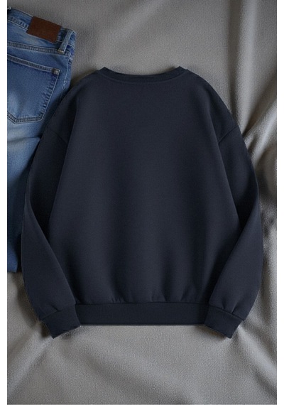 Uyguntarz Unisex It's Okay To Tasarım Baskılı Bisiklet Yaka Sweatshirt Lacivert