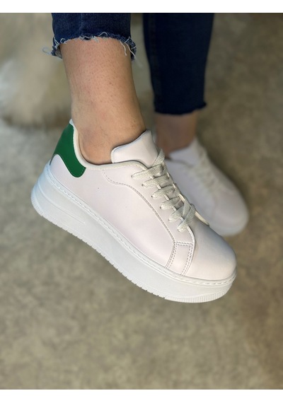 Günlük Kadın Sneaker Bağcıklı Hafif Kalın Yüksek Tabanlı Leopar Detaylı Yürüyüş Spor Ayakkabı 065 Beyaz Yeşil