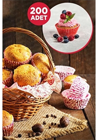 200'lü Muffin Browni Cupcake Kağıdı Kek Kalıbı Desenli 2 Paket Çok Renkli
