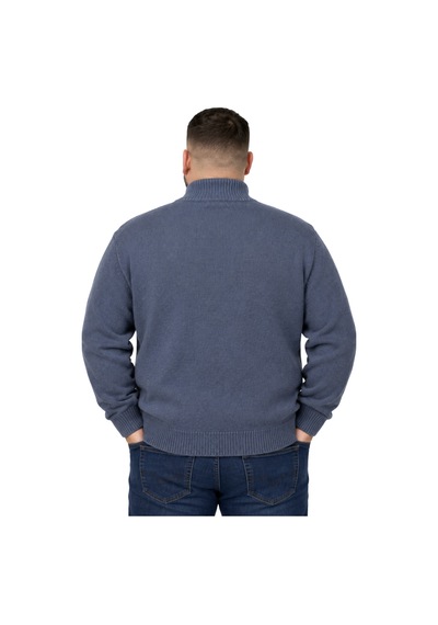Battalmoda Erkek Büyük Beden İndigo Hattush Fermuarlı Dik Yaka Triko Kazak 3xl-4xl-5xl-6xl Indigo