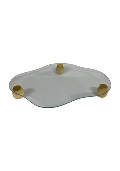 Ahşap Ayaklı Cam Sunum Tepsi 25x32 Şık Tasarım 15cm