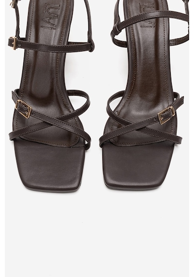 Luvishoes Nebel Kahverengi Cilt Kadın Topuklu Ayakkabı