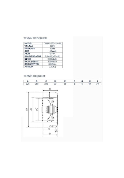 Ayas Draf-250-2K-M 25 Cm Sanayi Tipi Aspiratör