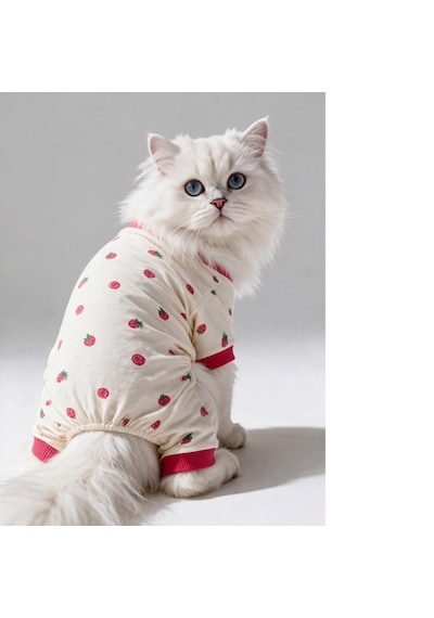 Tatlı Çilek Kedi Tulumu Pamuklu Penye Kedi Kıyafeti Küçük Irklar İçin Tüy Dökülmesini Azaltır
