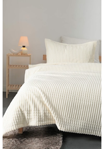 Merinos Modern Line 2 Parça Tek Kişilik Battaniye Seti - Ekru