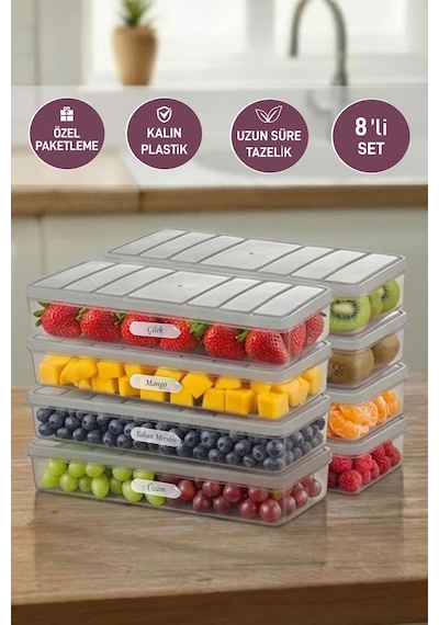 Selka Home 8 Adet 1 Lt.  Nora Organizer Buzdolabı Buzluk Düzenleyici Saklama Kabı