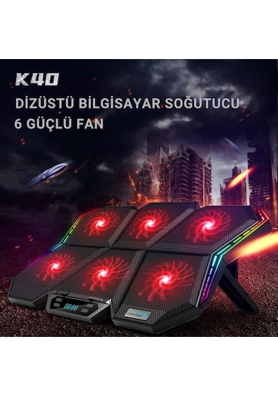 Coofbe Led Işıklı Ayarlanabilir 7 Kademeli Stand 6 Fanlı Göstergeli Notebook Laptop Soğutucu Turbo Fan
