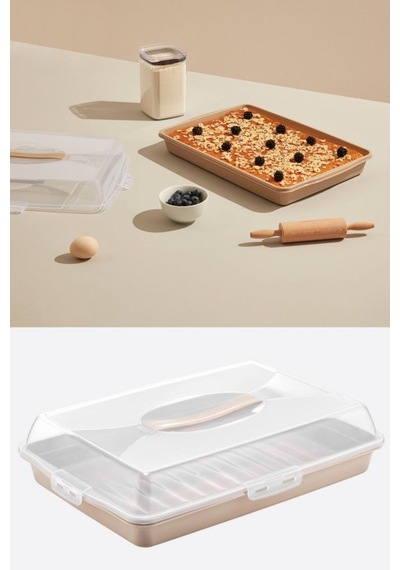 Flosoft Dikdörtgen Kek Pasta Börek Saklama Kabı, Kilitli Borcam Taşıma Kabı Büyük Boy 45cm 001