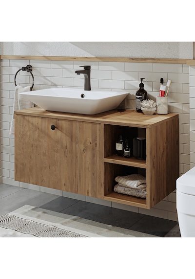 Lotus Ayaksız Lavabolu Mdf 95 Cm Çekmeceli Banyo Dolabı Atlantik Atlantik Çam