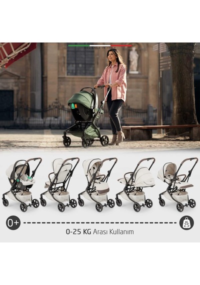 Elele Rotativo Çift Yönlü Kabin Tipi Travel Bebek Arabası Bej