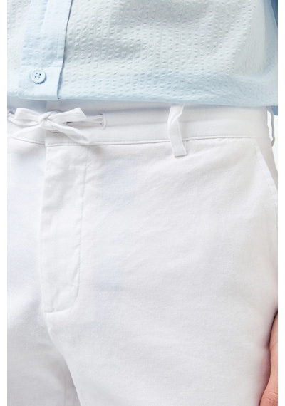 Lacoste Men's Regular Fit White Bermuda Shorts Erkek Keten Pamuk Bermuda Şort Beyaz