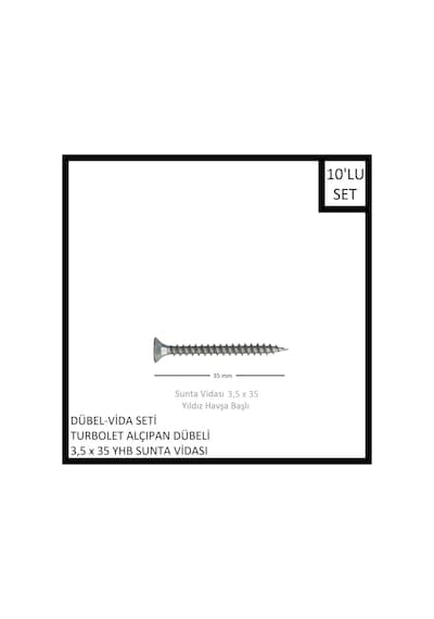 Dübel-vida Seti, Turbolet Alçıpan Dübeli, 3,5x35 Yhb Sunta Vidası, 10 Adet